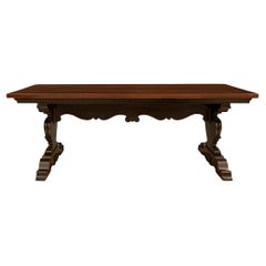 Italian Mid-19th Century Solid Walnut Trestle Table
