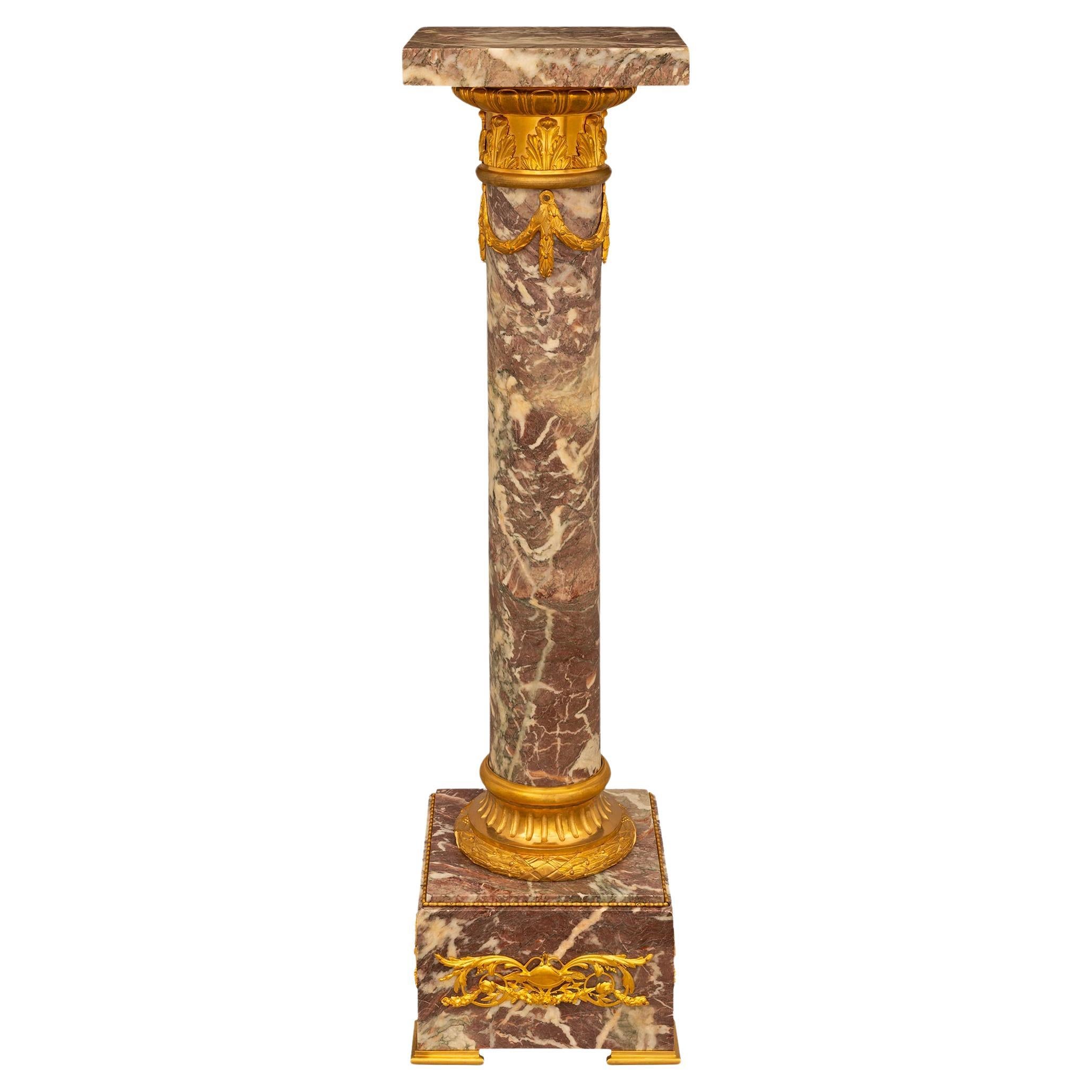 French 19th Century Louis XVI Style Marble and Ormolu Pedestal