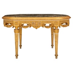 Table centrale italienne Louis XVI du 19ème siècle en bois doré