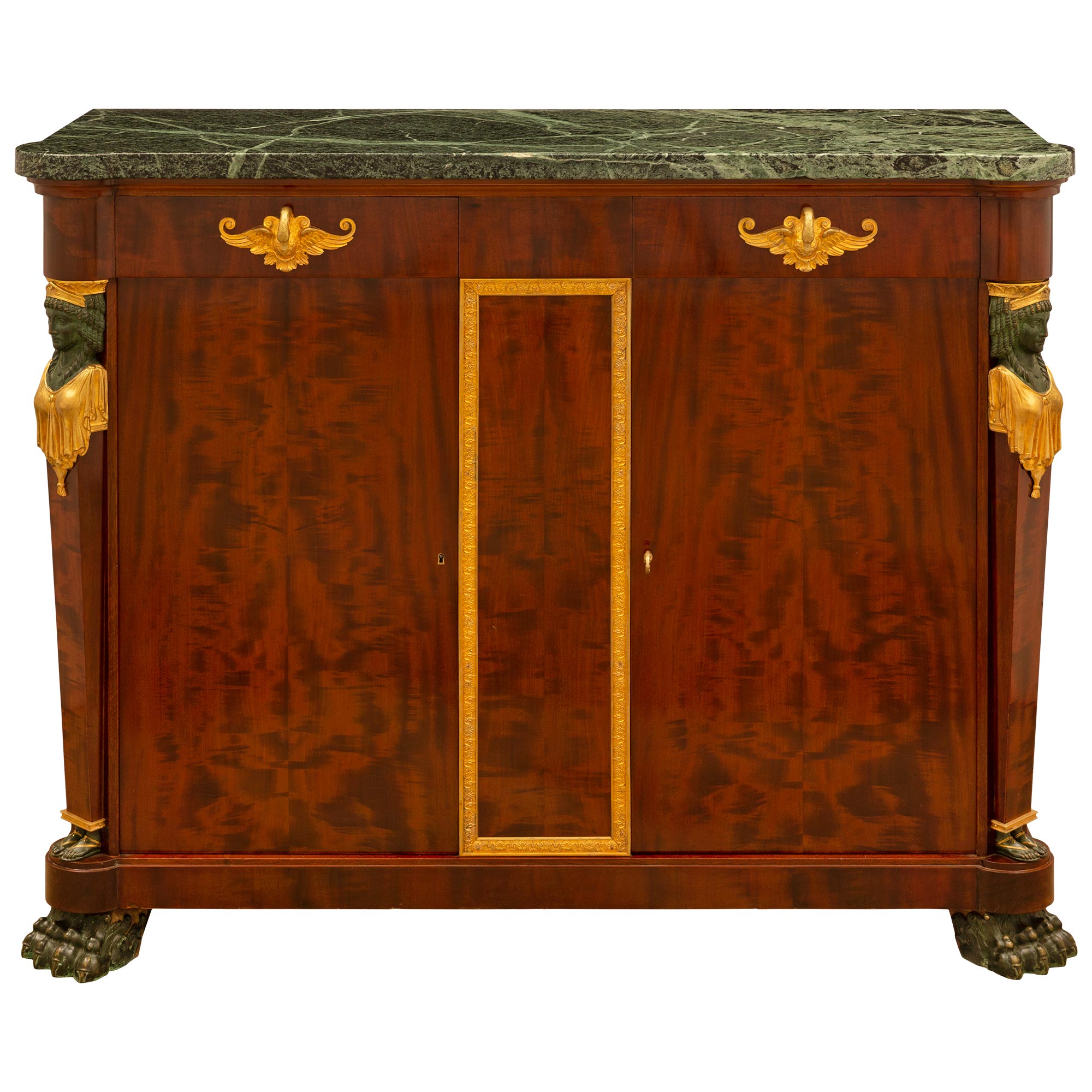 Buffet italiano dell'Ottocento in stile neoclassico in mogano, bronzo e ormeggio