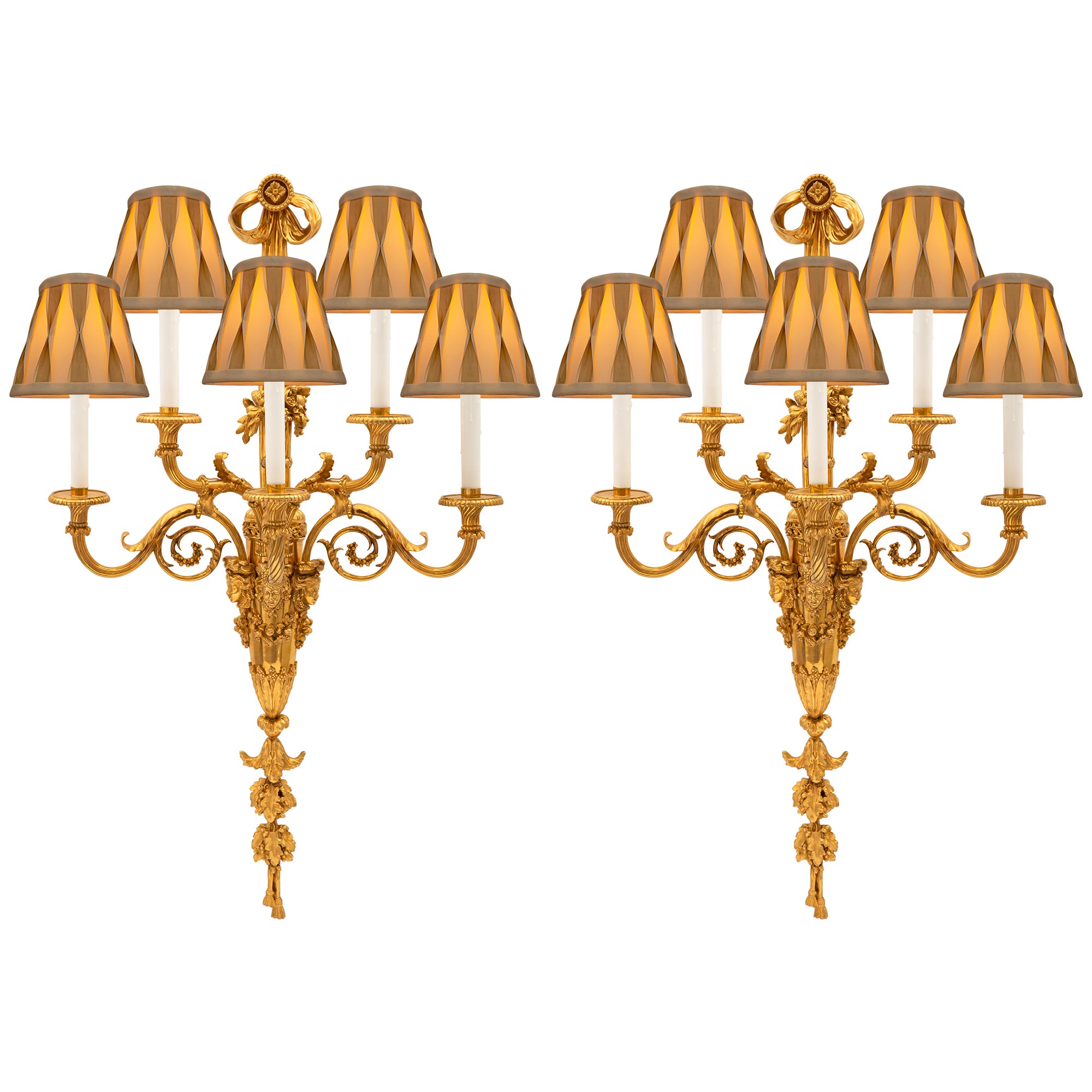 Pair of French Mid-19th Century Louis XVI St. Ormolu Sconces For Sale
