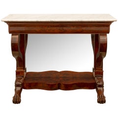 French 19th Century Empire Style Mahogany and Satinwood Inlaid Console