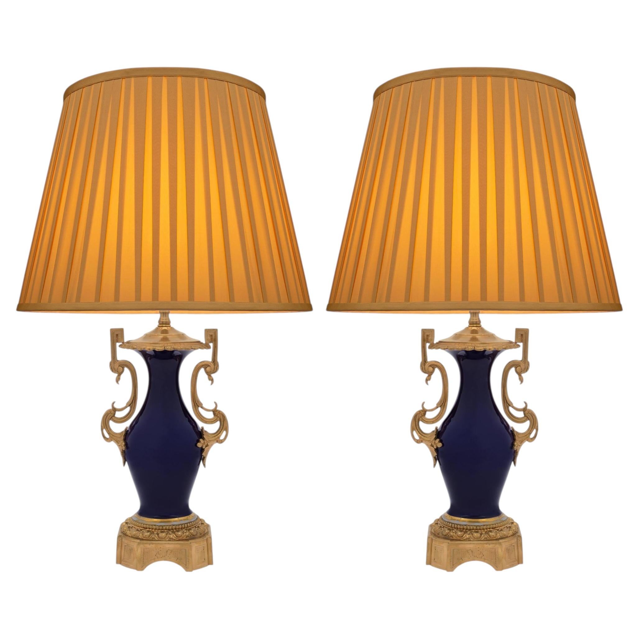 French 19th Century Louis XVI Style Porcelain and Ormolu Lamps For Sale