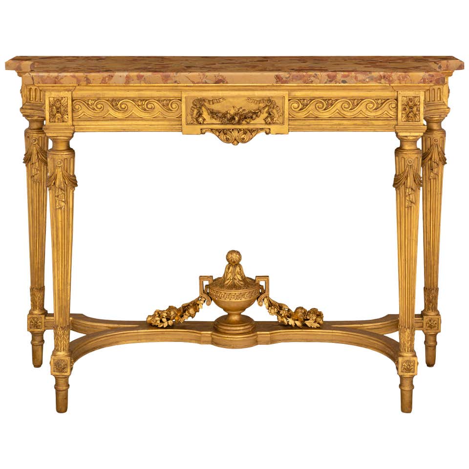 French 19th Century Louis XIV Style Giltwood and Grand Antique Marble ...