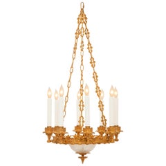 Pair of French 19th Century Ormolu and Etched Frosted Glass Chandeliers