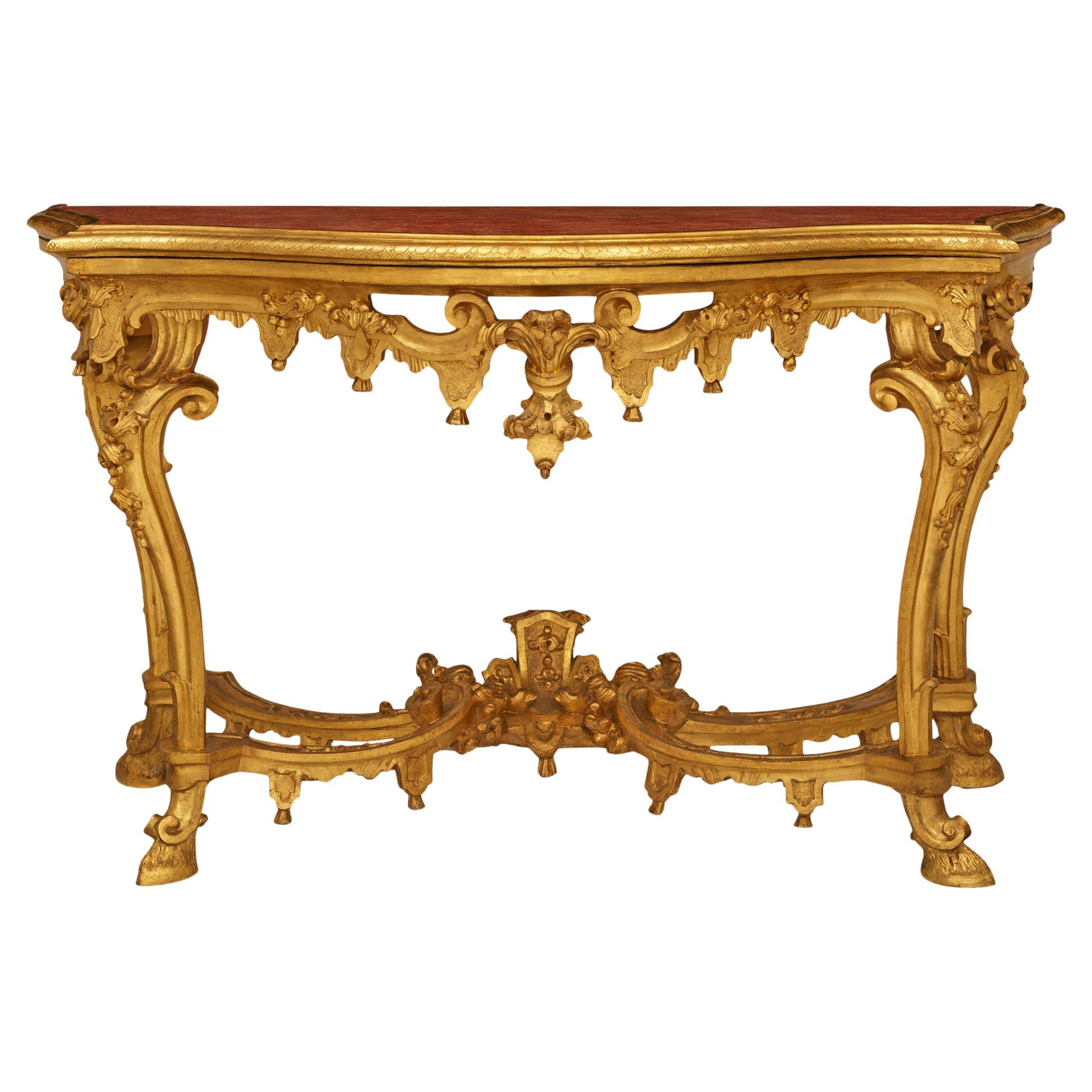 Consolle in legno dorato veneziano del XVIII secolo, periodo Luigi XIV.