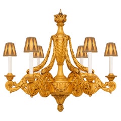 French 19th Century Louis XVI St. Circular Giltwood Six Arm Chandelier