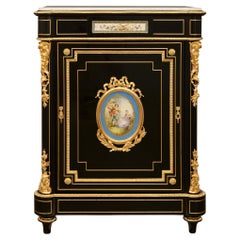French 19th century Napoleon III Period Ebony, Porcelain and Ormolu cabinet