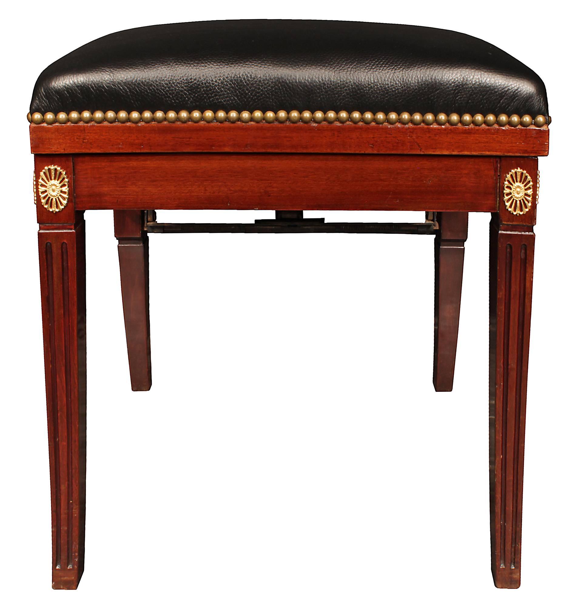 French 19th Century Neo-Classical Style Mahogany and Ormolu Piano Bench 1