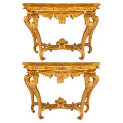 Italienischer Barock des 18. Jahrhunderts Konsolen aus Giltwood, patiniertem Wood und Marmor