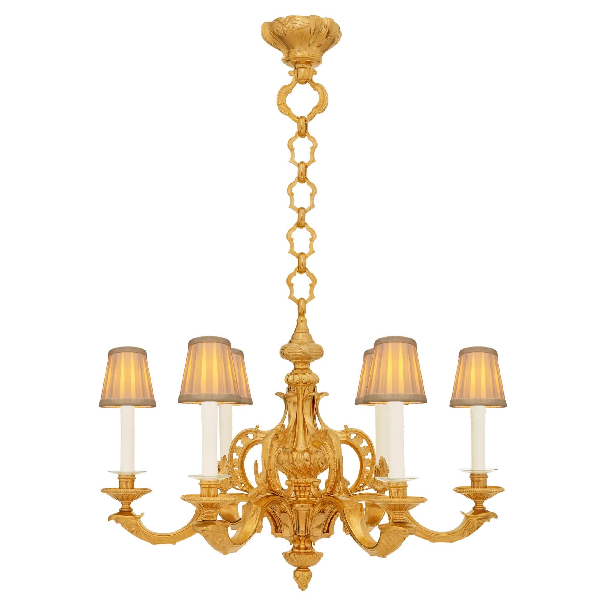French late 19th century Louis XV/XVI st. Ormolu chandelier For Sale