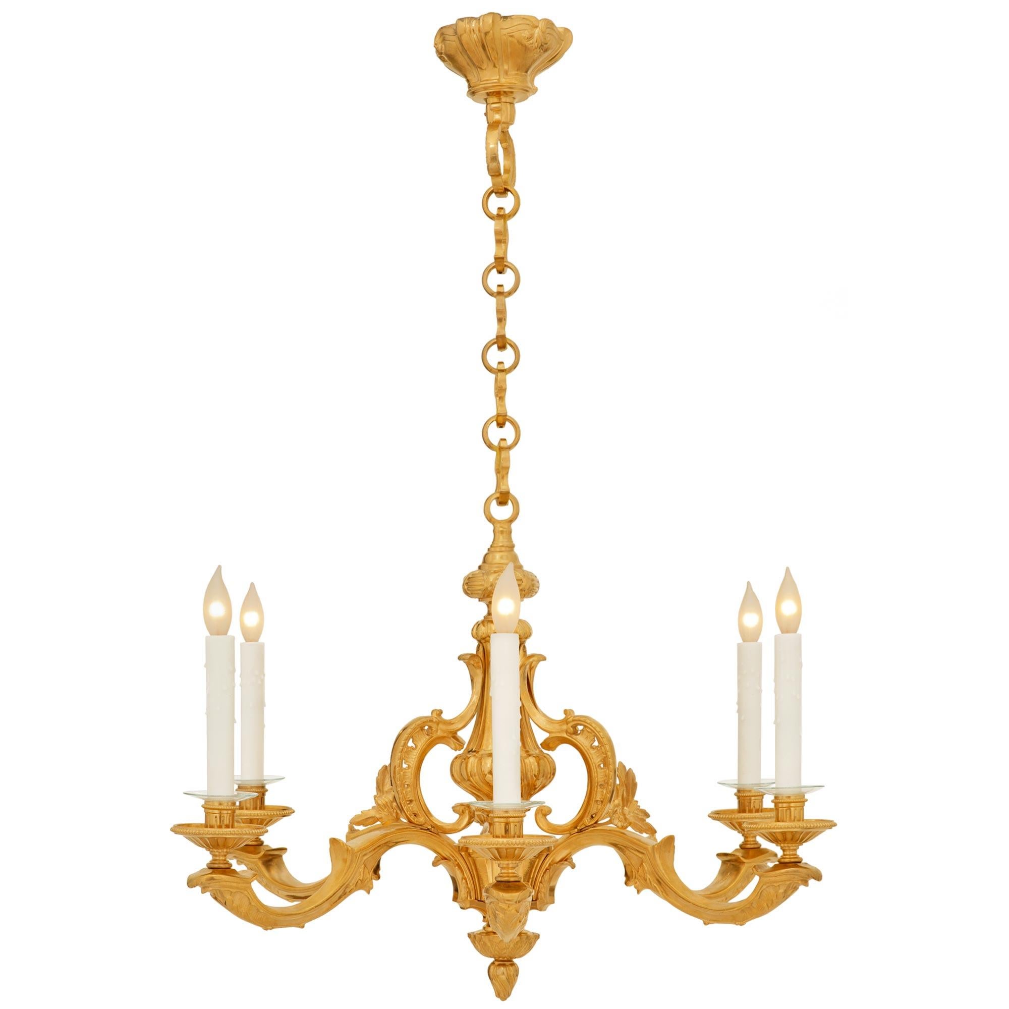 Louis XVI French late 19th century Louis XV/XVI st. Ormolu chandelier For Sale