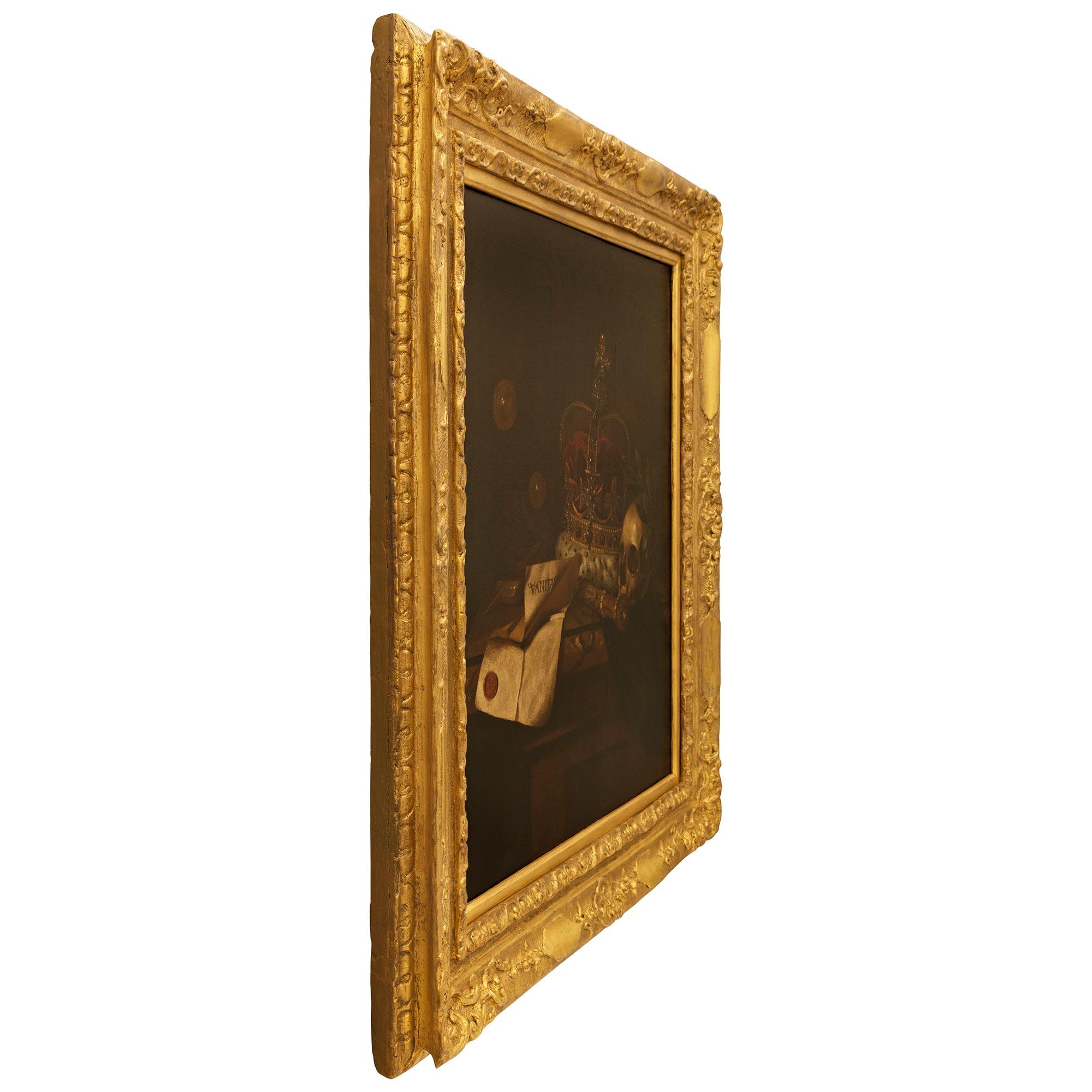 Vanitas-Gemälde in Öl auf Leinwand und Giltwood, in der Art von Pieter Claesz (Niederländisch) im Angebot