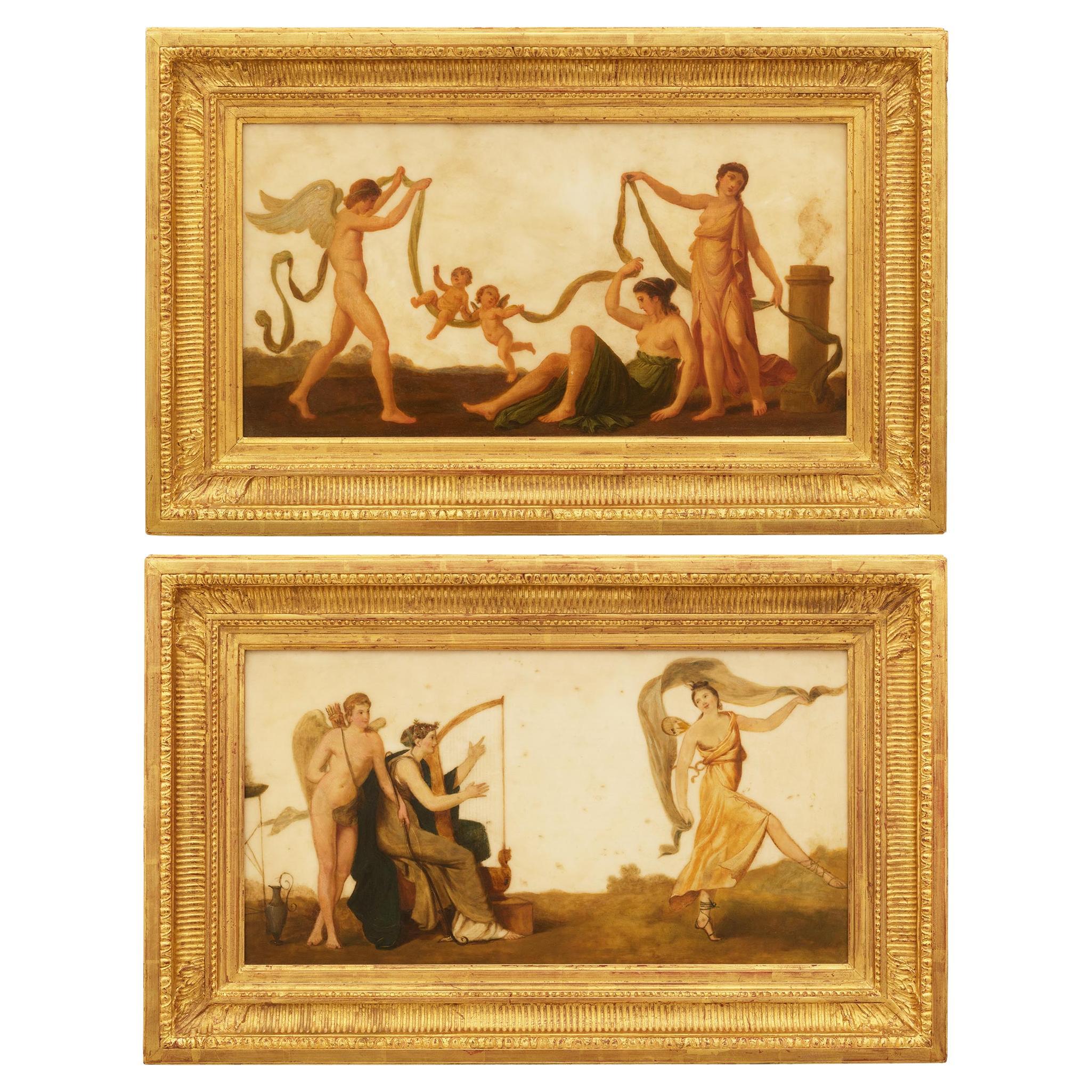 Periodo neoclassico dipinto su marmo e placche in legno dorato