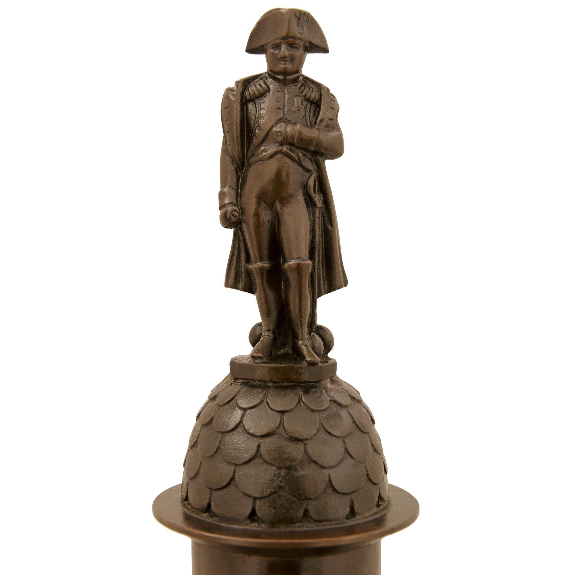 Italian patinated Bronze, Black Belgian marble and Ormolu Vendôme Column For Sale