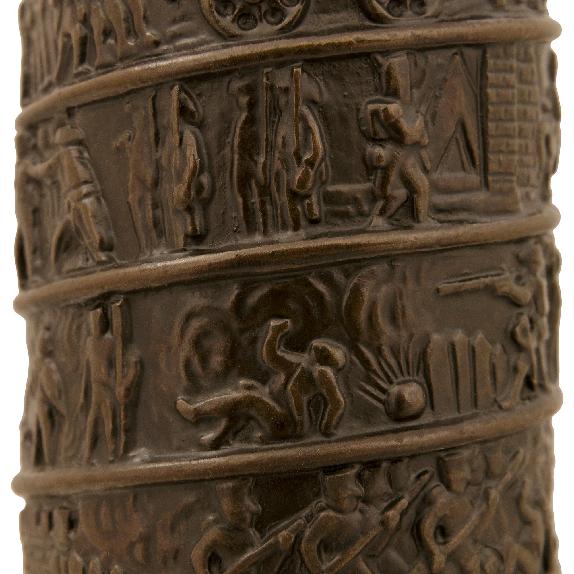 19th Century patinated Bronze, Black Belgian marble and Ormolu Vendôme Column For Sale