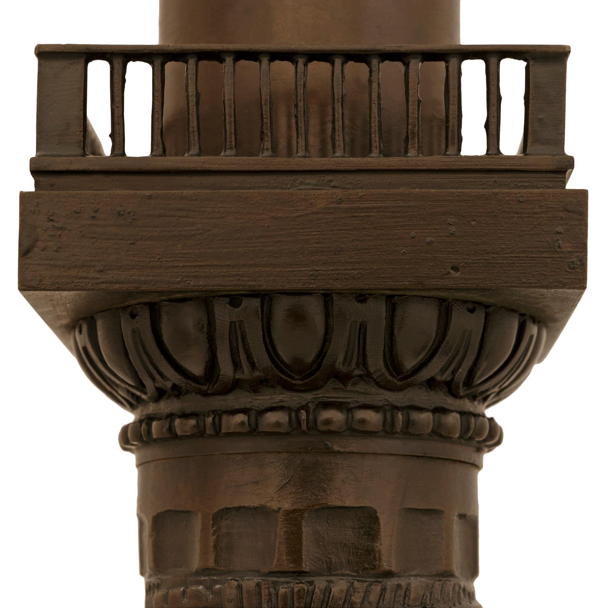 Patinated patinated Bronze, Black Belgian marble and Ormolu Vendôme Column For Sale