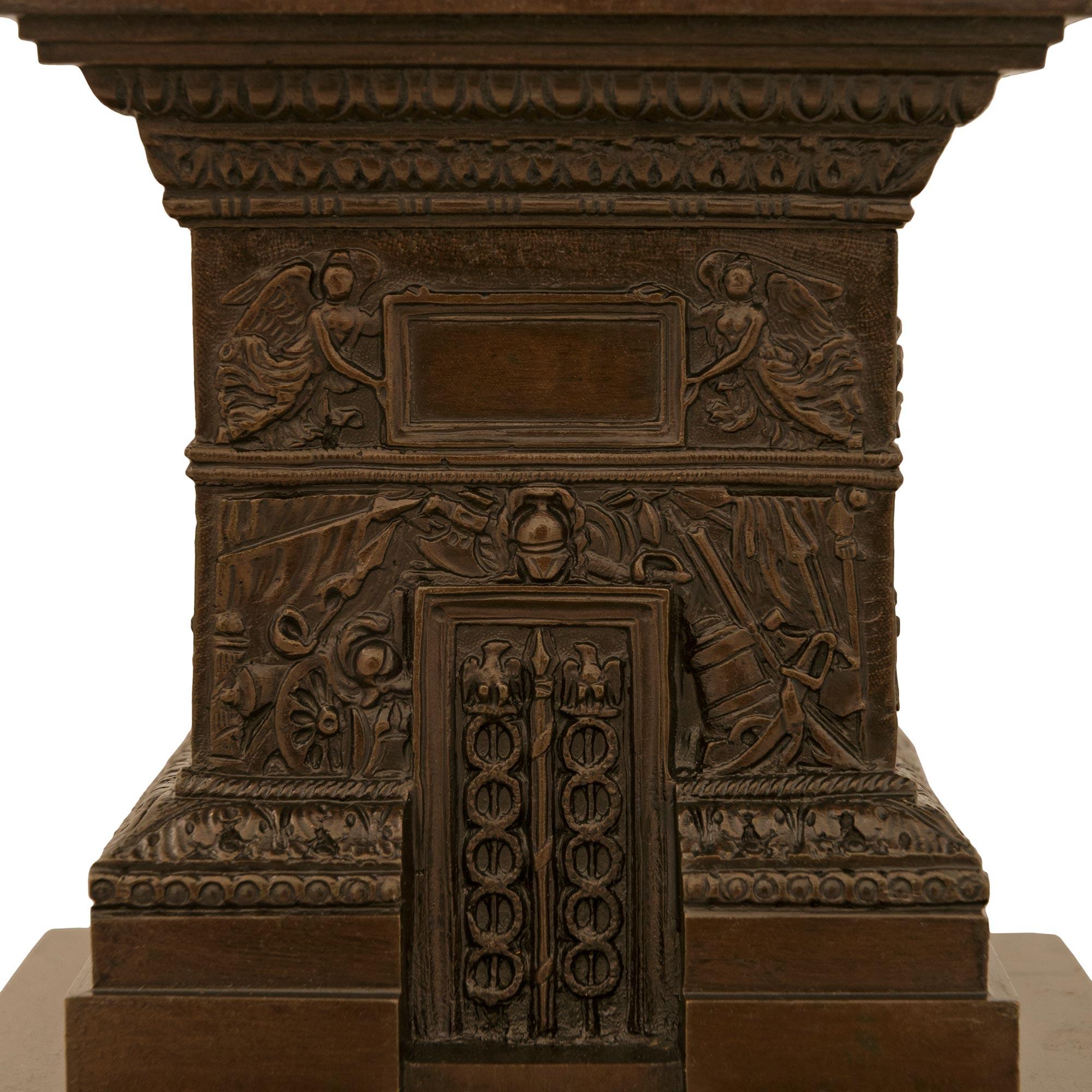 patinated Bronze, Black Belgian marble and Ormolu Vendôme Column For Sale 2