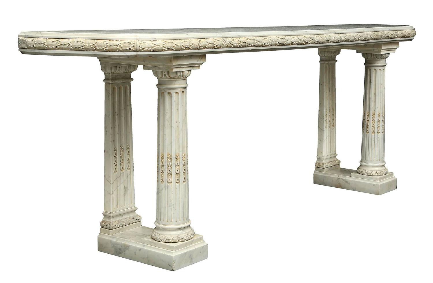 Italian 19th Century White Carrara Marble Dining Table and Matching 