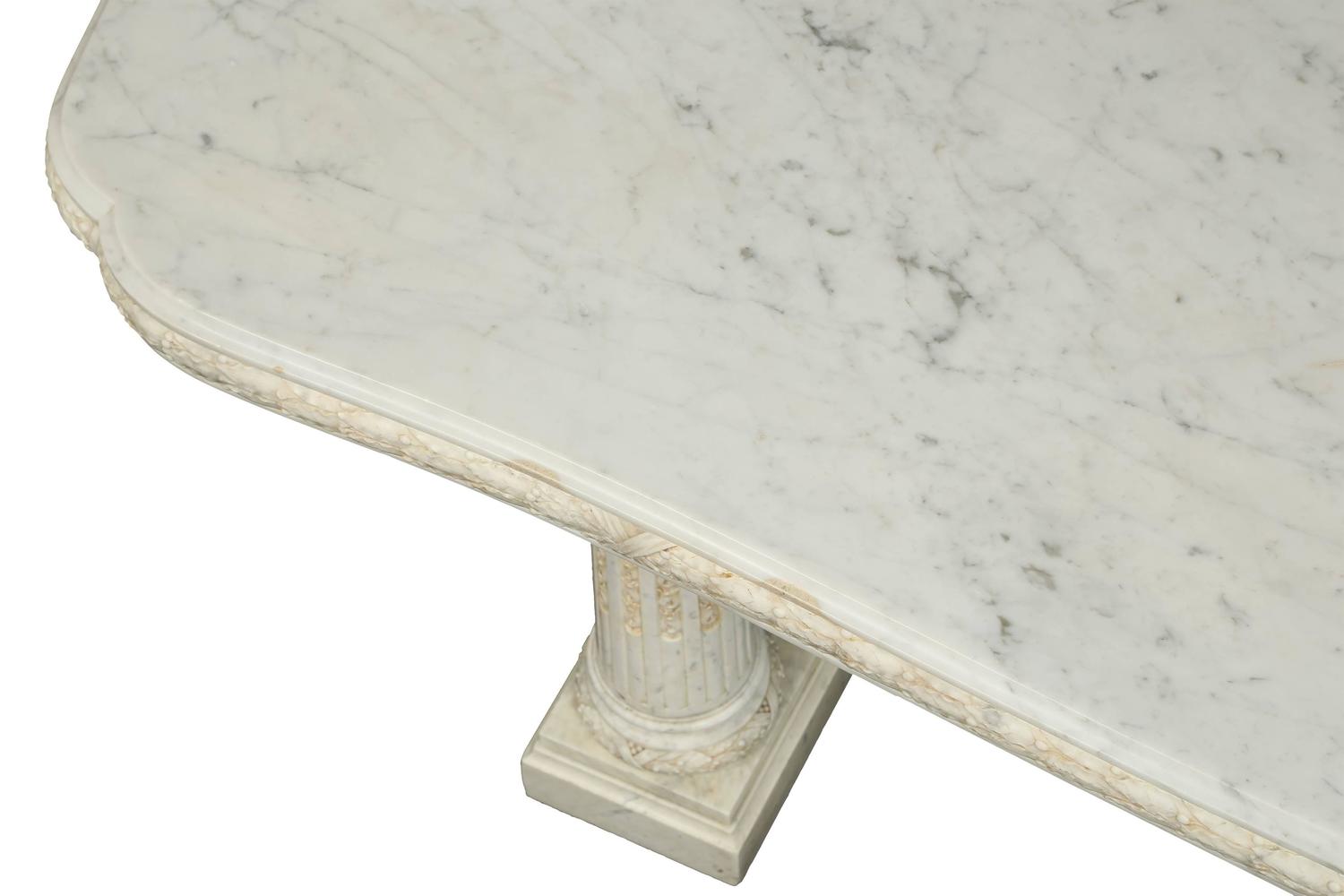 Italian 19th Century White Carrara Marble Dining Table and Matching 