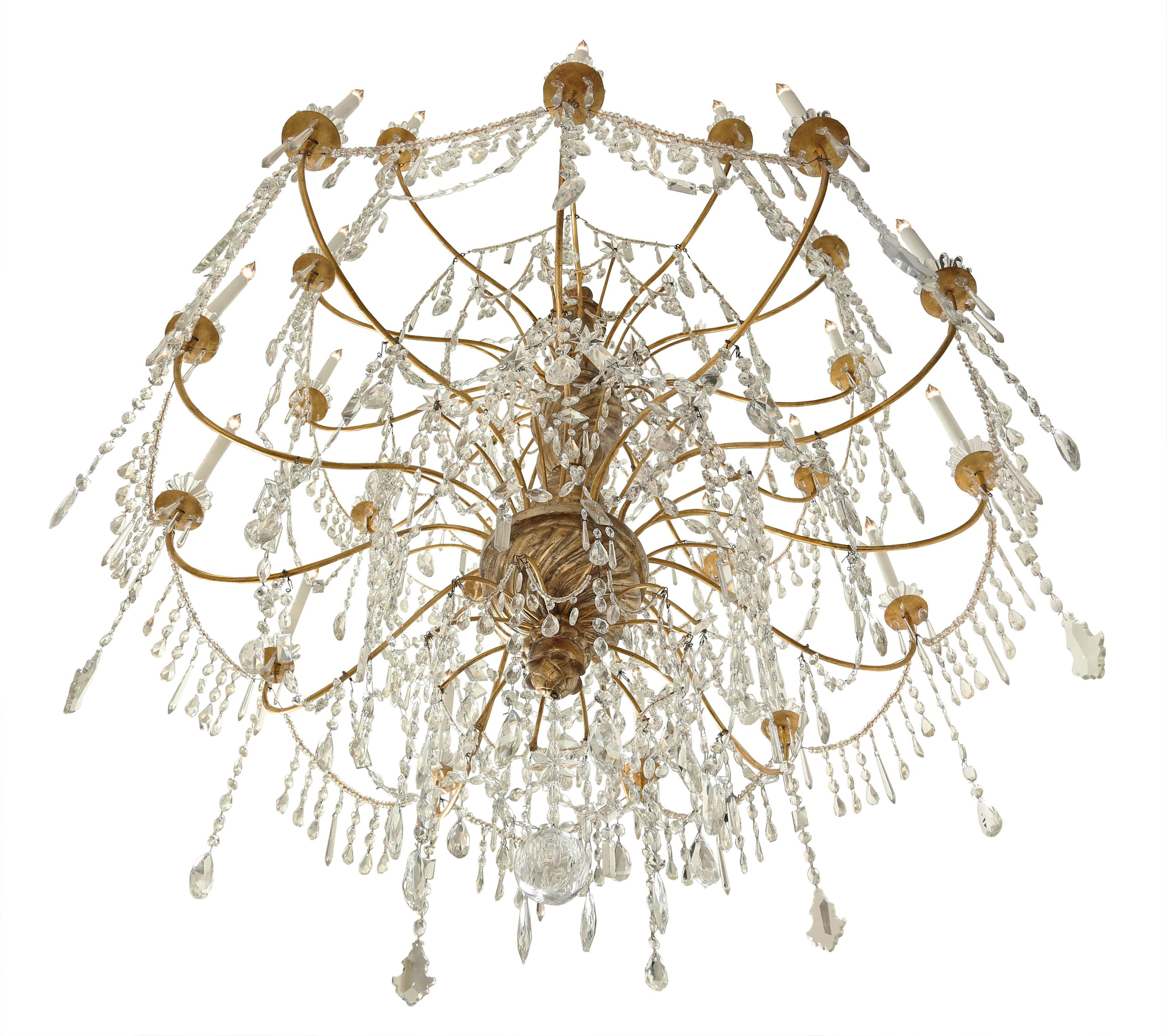 Italian 18th Century Genovese Mecca, Gilt Iron, Crystal Two-Tier Chandelier 3