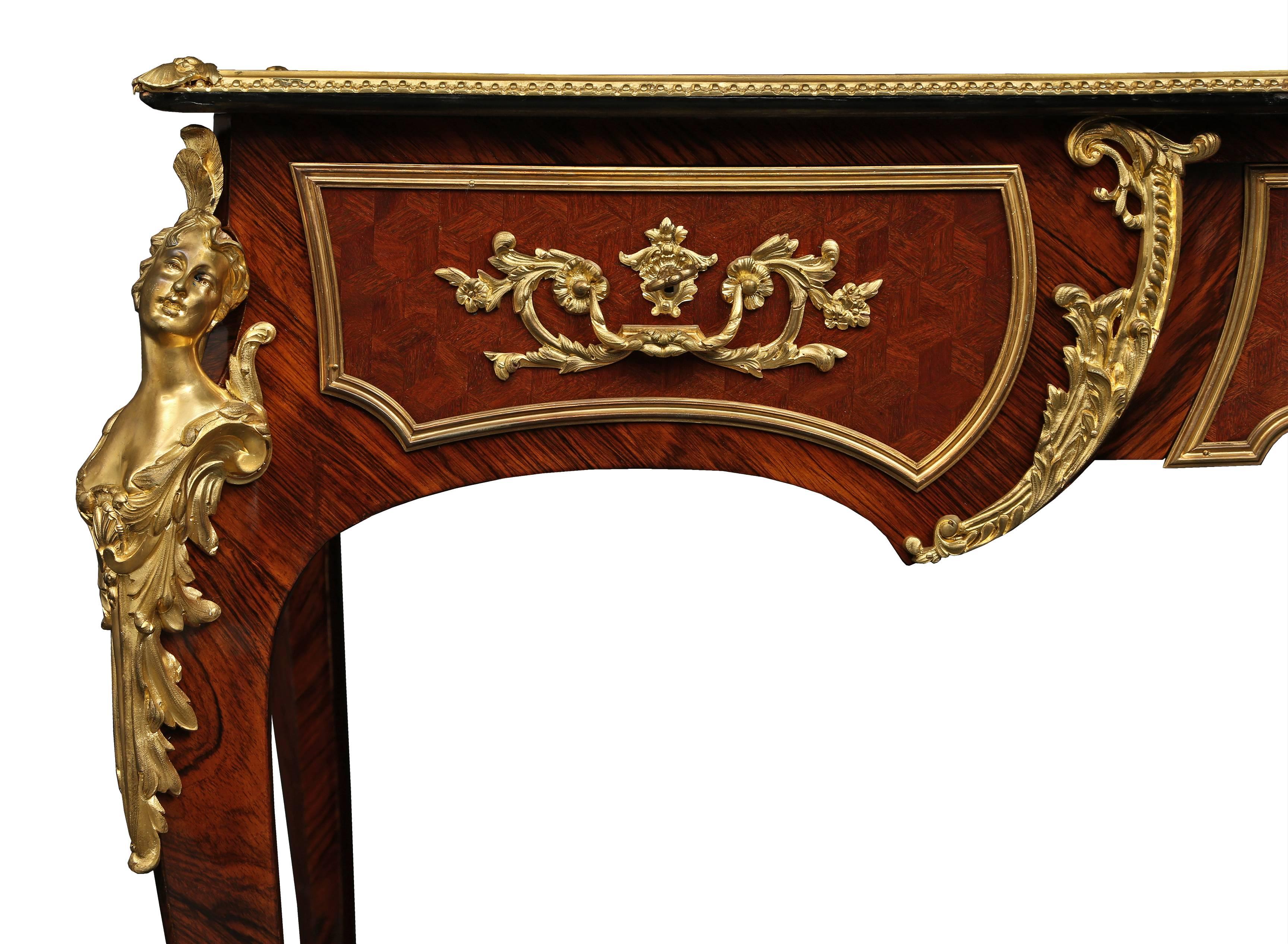 Kingwood French 19th Century Bureau Plat and Desk Chair, Possibly by François Linke