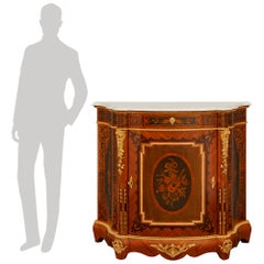 French Louis XVI st. Napoleon III Period Tulipwood and Marble buffet/cabinet