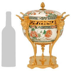 Pair of Chinese 18th century Famille Verte Porcelain Ormolu mounted urns