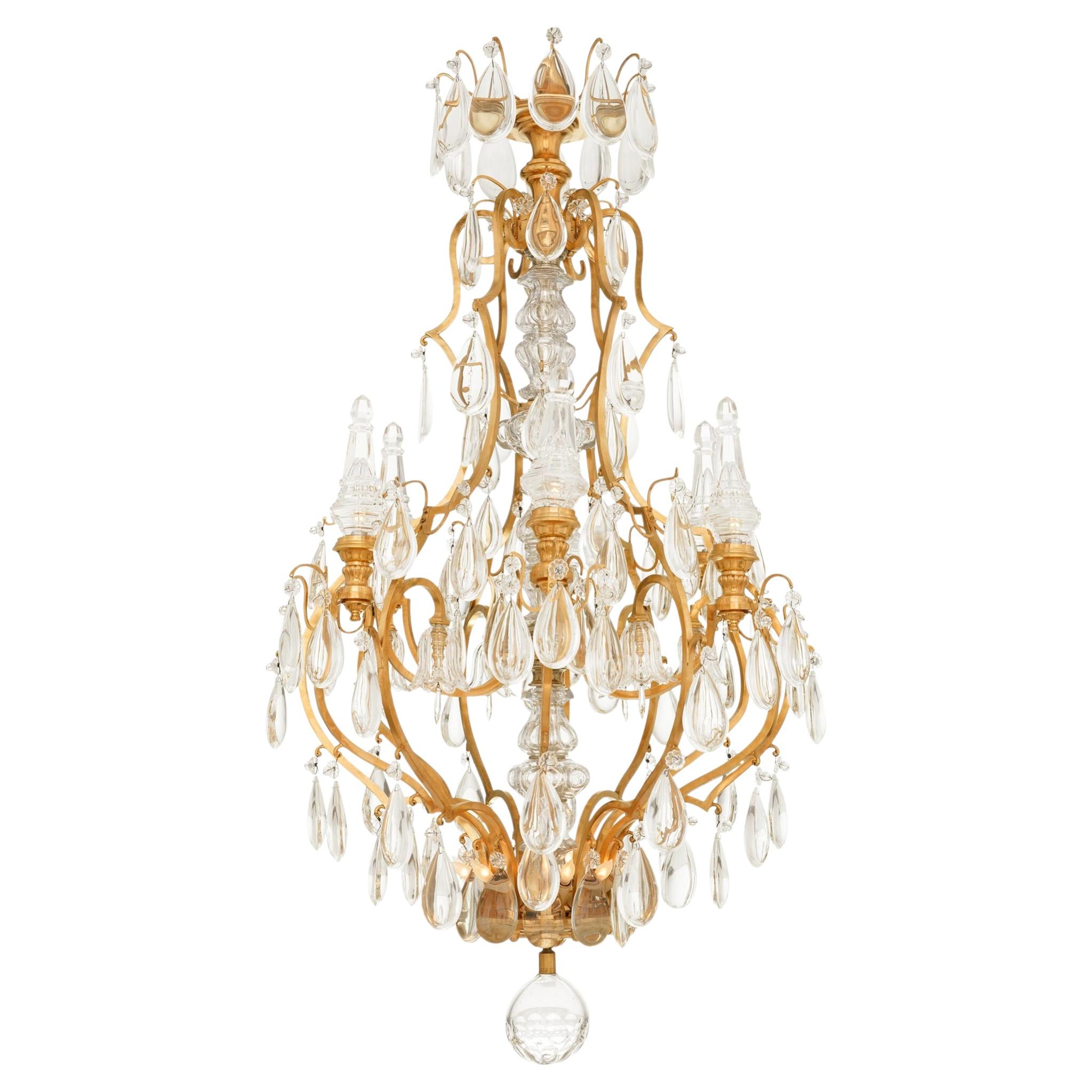 French 19th century Louis XV st. Ormolu and Baccarat Crystal chandelier