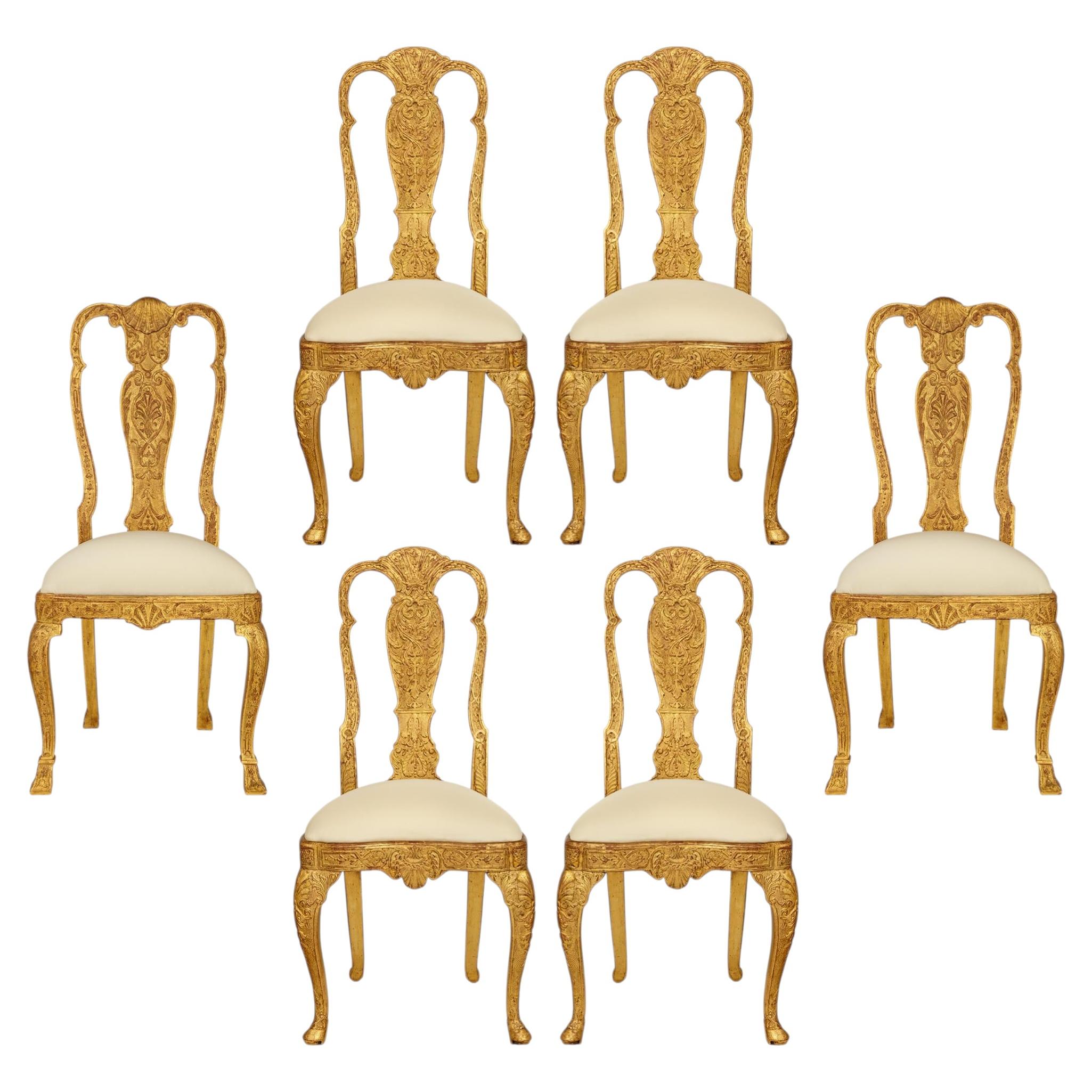 set of six Venetian early 19th century Giltwood dining chairs For Sale