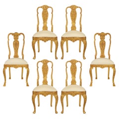Set di sei sedie da pranzo veneziane in legno dorato dei primi anni del XIX secolo