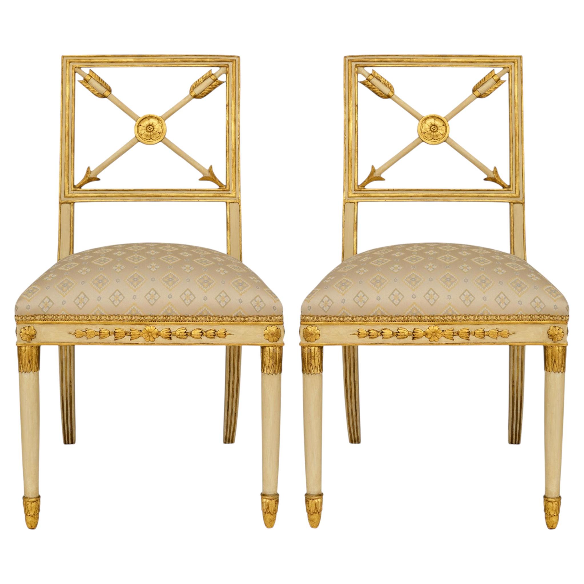 pair of Italian 18th century Neo-Classical patinated and Giltwood side chairs