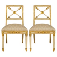 pair of Italian 18th century Neo-Classical patinated and Giltwood side chairs