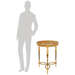 Ein Paar französische Beistelltische im Louis-XVI-Stil aus dem 19. Jahrhundert, aus Bronze, vergoldeter Bronze und Marmor