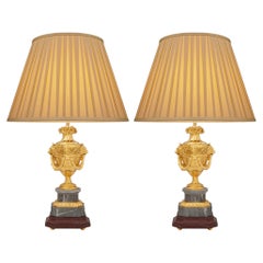 French 19th century Louis XVI st. Ormolu and Marble lamps