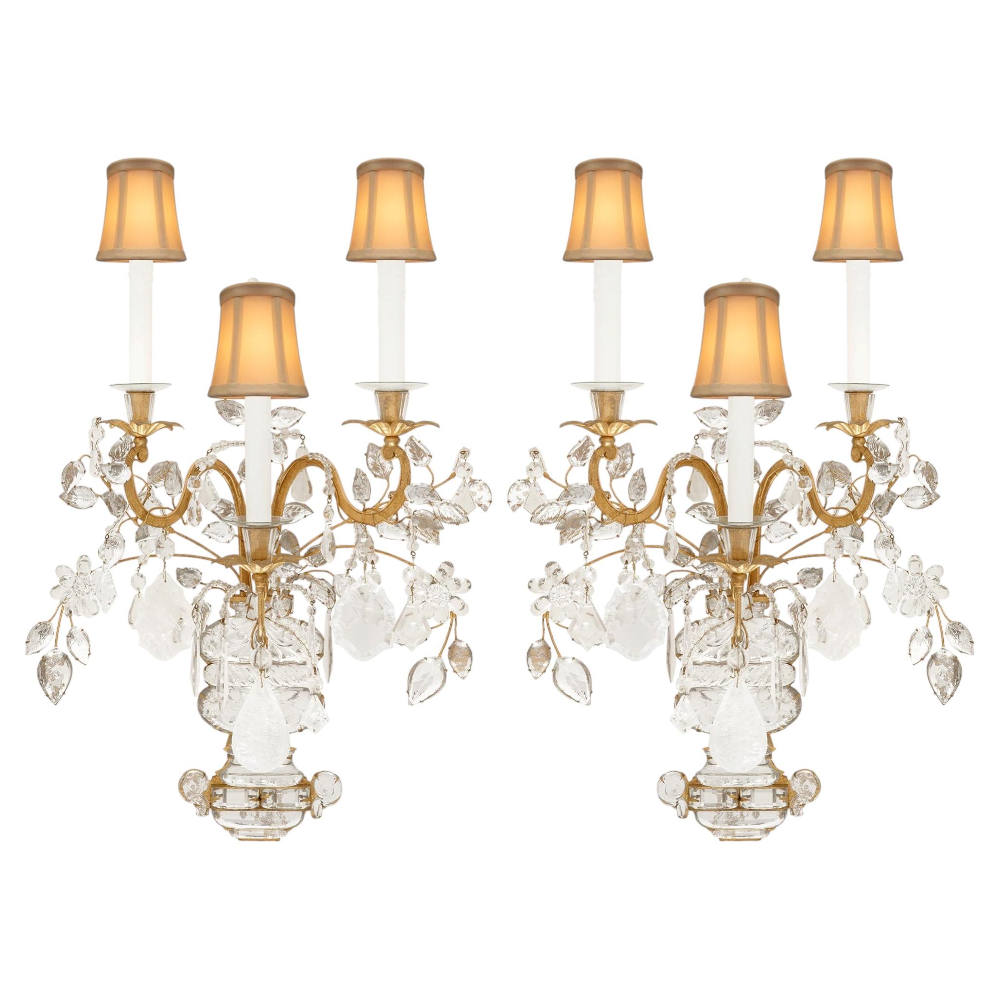 pair of French Louis XVI st. Rock Crystal and Gilt Metal sconces