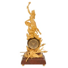 Austrian 19th century Empire st. Ormolu, Bronze and Rouge Griotte marble clock