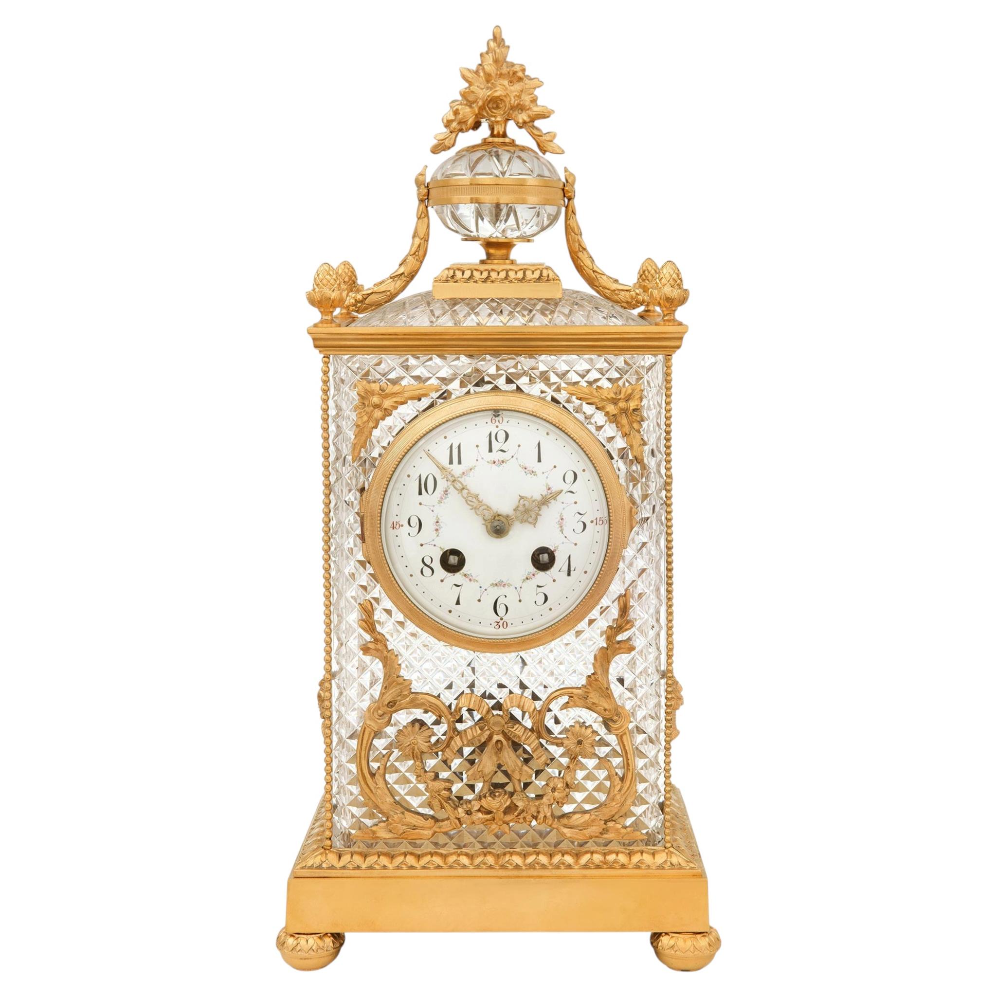 French 19th century Louis XVI st. Crystal and Ormolu clock