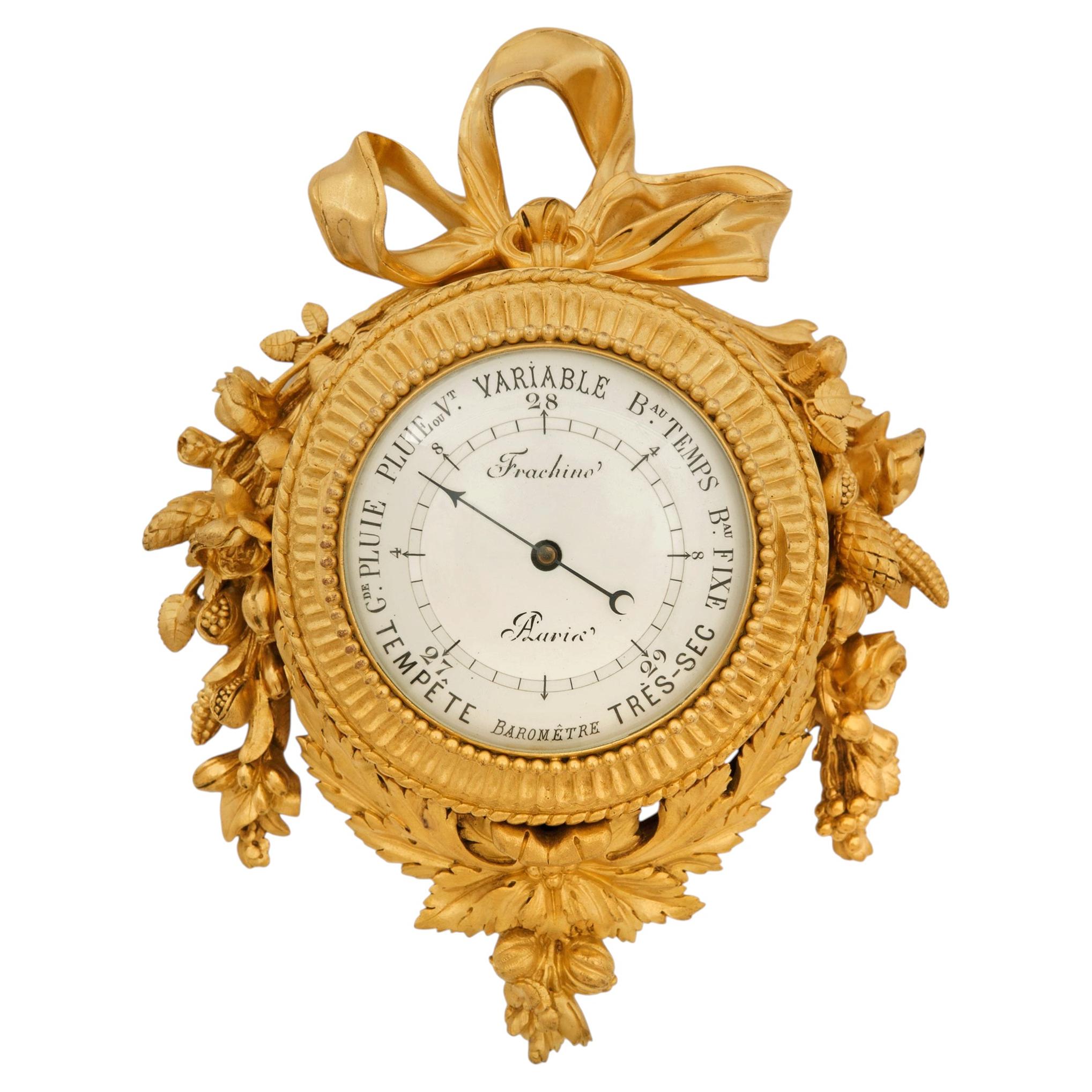 French mid 19th century Louis XVI st. Ormolu barometer, signed Frachino Paris