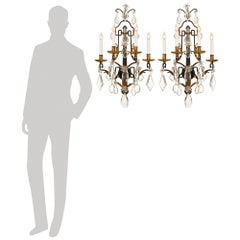 pair of French Louis XVI st. Iron, Gilt Metal and Baccarat Crystal Sconces