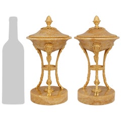 Ein Paar neoklassizistischer Urnen aus Alabaster und vergoldeter Bronze aus dem 19. Jahrhundert, Frankreich