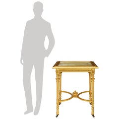 Tavolino francese in stile Luigi XVI della fine del XIX secolo, in legno dorato e onice