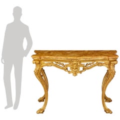 Neapolitan 18th century Louis XV Period Giltwood and faux Marble console