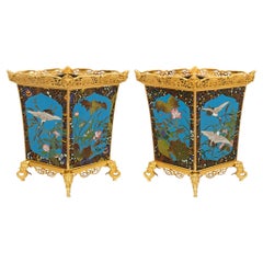 pair of Chinese 19th century Cloisonné and French Ormolu mounted planters