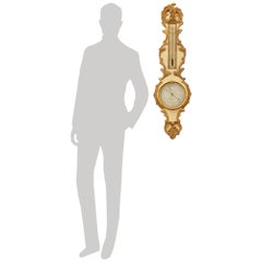 Ländlich-französisches Barometer im Louis-XV-Stil aus dem 18. Jahrhundert, patiniert und mit vergoldeten Holzverzierungen
