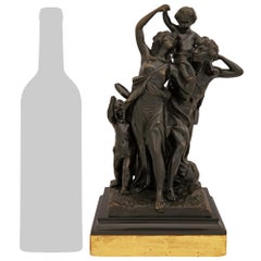 French 19th century Louis XVI st. patinated Bronze, Marble and Giltwood statue