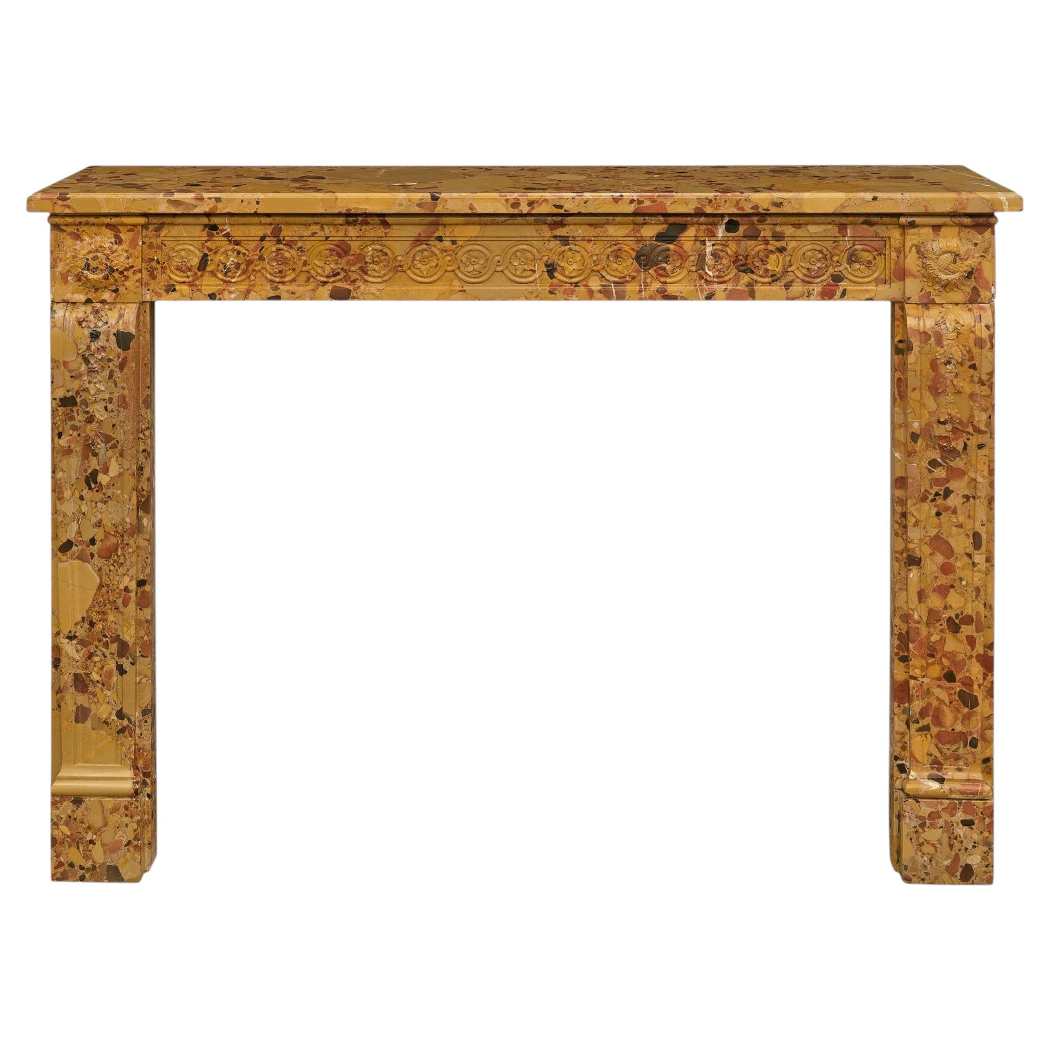 French 19th century Louis XVI st. Breche D'Alep marble mantel