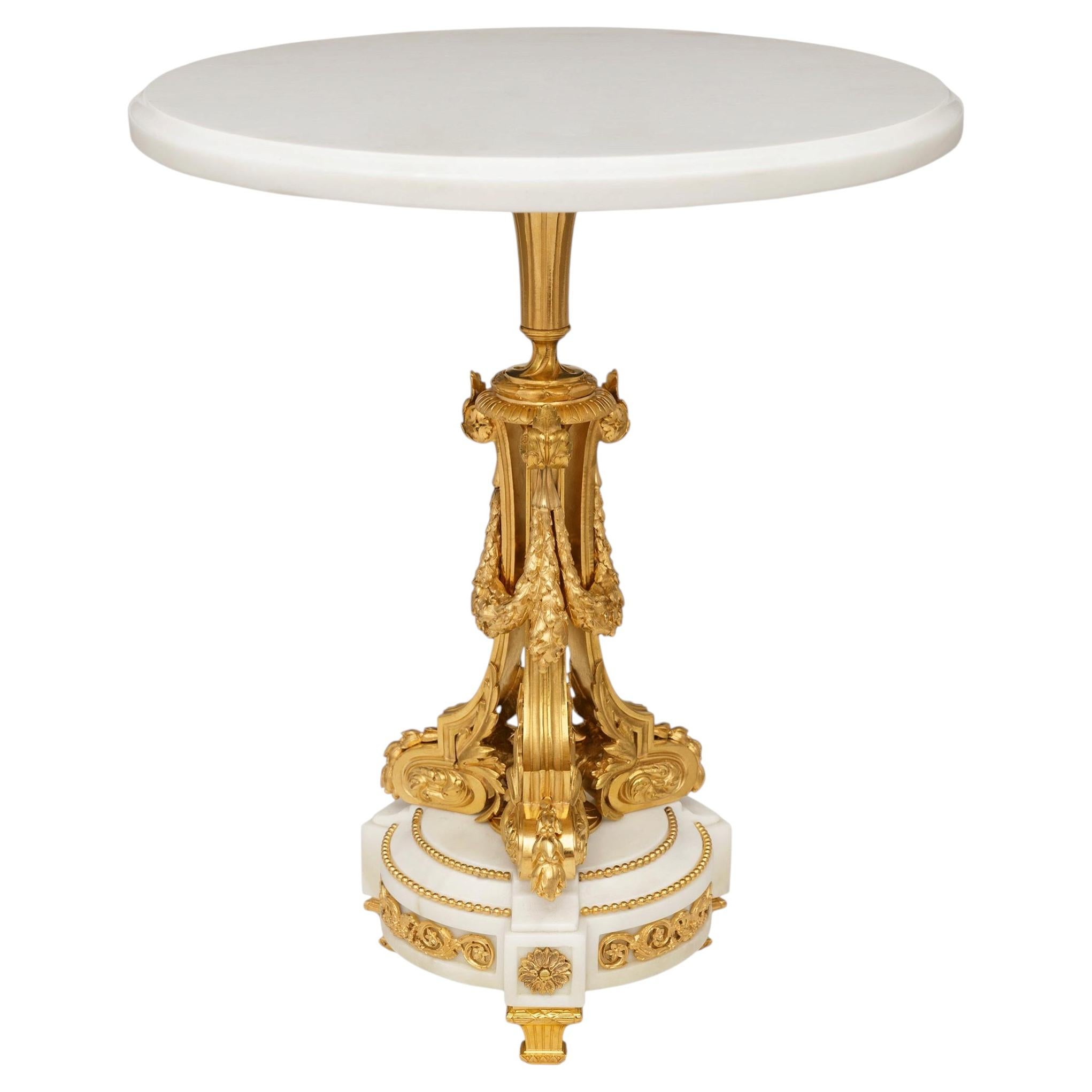 French 19th century Louis XVI st. Carrara marble and Ormolu side/cocktail tables For Sale