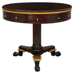 Mesa de centro italiana del siglo XIX de caoba, madera de frutal ebonizada y madera dorada