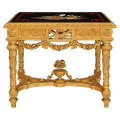Italian 19th century Giltwood and Pietra Dura marble coffee table
